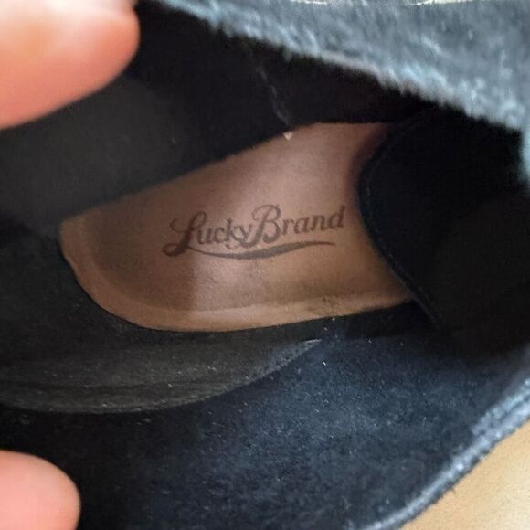 Lucky Brand Junes Washed Split BLACK Suede Leather Wedge Ankle Booties size 9 - Picture 5 of 5